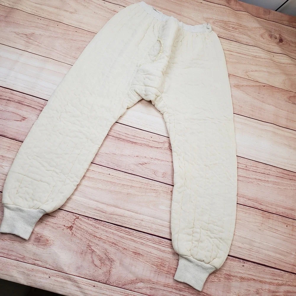 Vintage Mens Quilted‎ Thermal Long Johns Cream Insulated Base Layer Large 31463